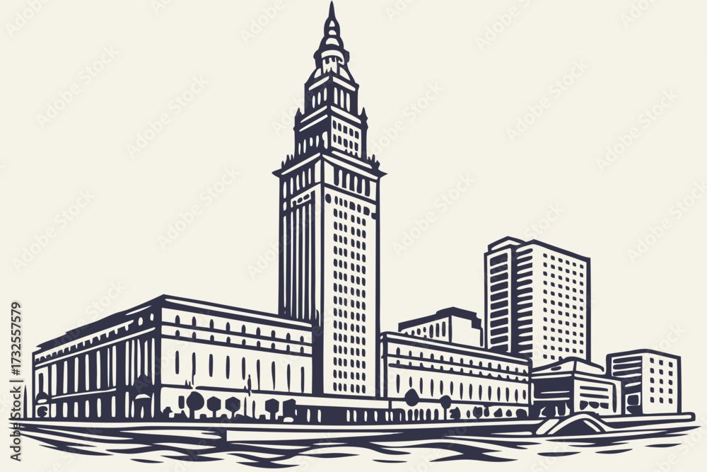 Obraz premium Key Tower in Cleveland, Ohio, glass skyscraper towering over lakefront skyline