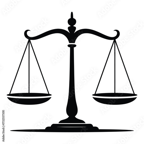  Symbolic representation of justice and balance using a classic black and white scale