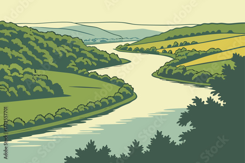 Juniata River in Pennsylvania, peaceful winding waters bordered by Appalachian ridges and farmland