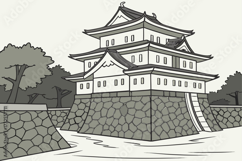 Imperial Palace in Tokyo, Japan, traditional palace surrounded by moats and stone walls