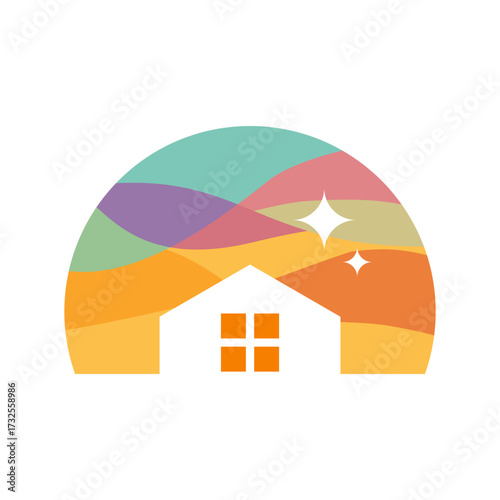 colorful house logo design with an afternoon atmosphere