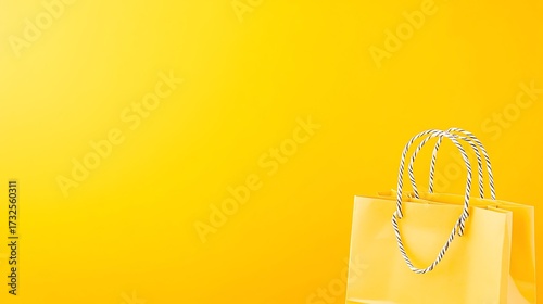 Single shopping paper bag isolated on neutral plain background, simple natural light detail