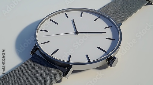 Simple wristwatch centered on clean surface, elegant face and strap visible with soft shadow