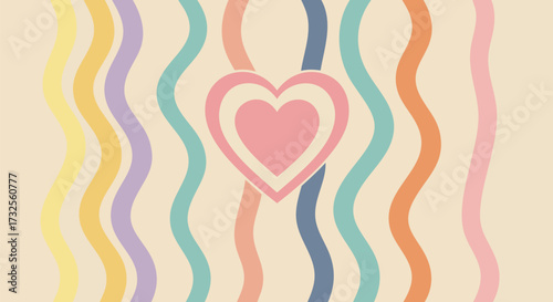 Pastel heart with wavy lines creating a soft and loving background illustration