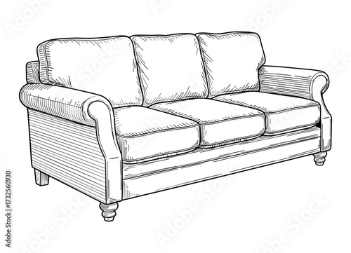 Sofa in sketch style in black and white