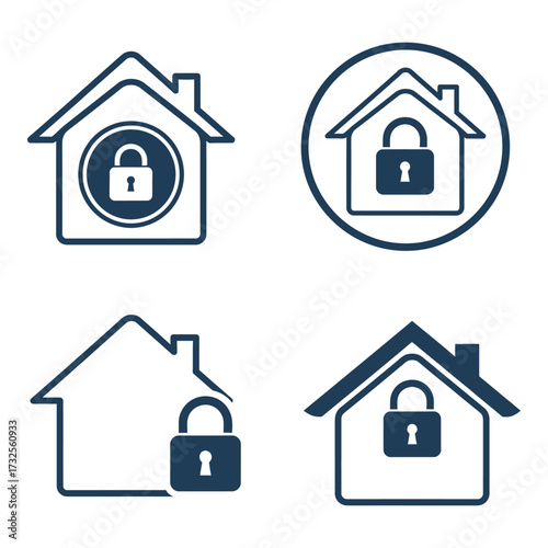 Secure home icons representing safety security and protection for properties and residences silhouette