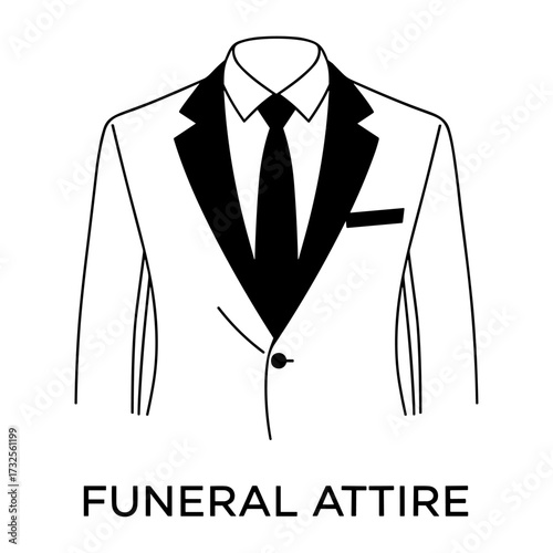 Funeral attire suit in line art style in black and white