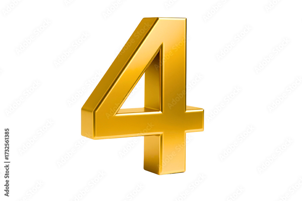 Fototapeta premium Elegant golden number four for anniversary celebrations or financial reports, adding a touch of luxury and success to your designs with a bright, bold statement
