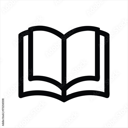 Minimal Open Book Icon – Black and White Vector Symbol for Reading, Education, Literature, and Knowledge