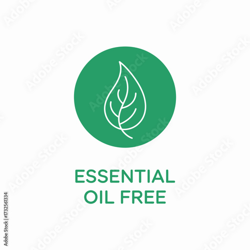 This image elegantly represents a leaf design with 'Essential Oil Free' text, reflecting a commitment to purity and natural skincare without essential oils or additives.