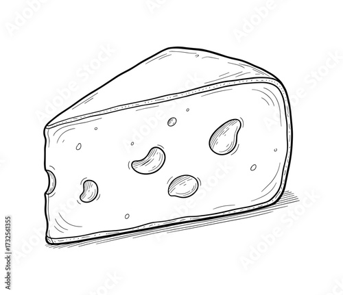 Havarti Cheese Wedge in sketchy line art style, black and white
