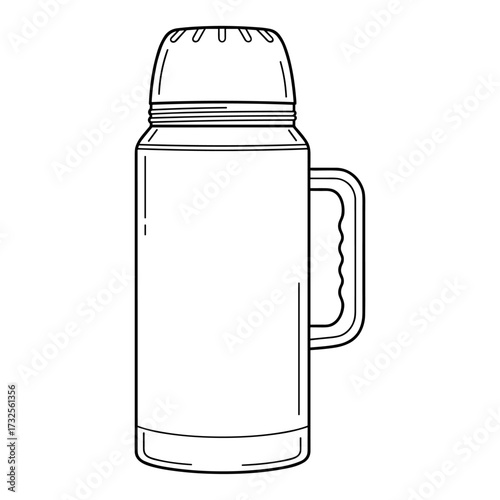 Thermos Flask in minimalist line art style, black and white