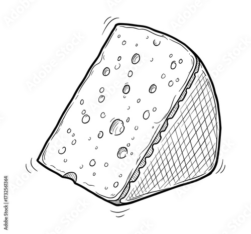 Cheese Wedge in sketchy line art style, black and white