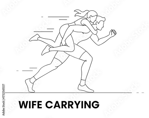 Wife carrying in line art style with black and white