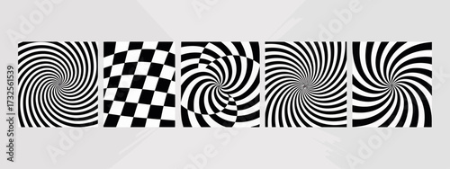 This collection features stylish black and white geometric patterns with swirling designs, checkerboards, and optical effects that stimulate visual interest and creativity in design.
