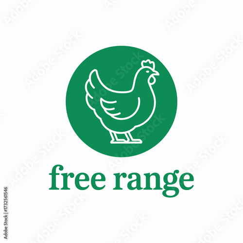 A simple yet charming illustration of a free-range chicken within a circle, highlighting natural farming practices and appealing to consumers who value ethical and sustainable choices.