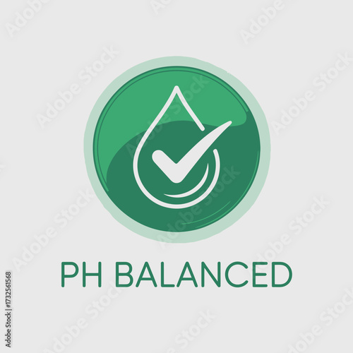 A visually appealing graphic representing pH balance, featuring a water droplet and a checkmark symbol, ideal for products marketed as pH balanced and eco-friendly.