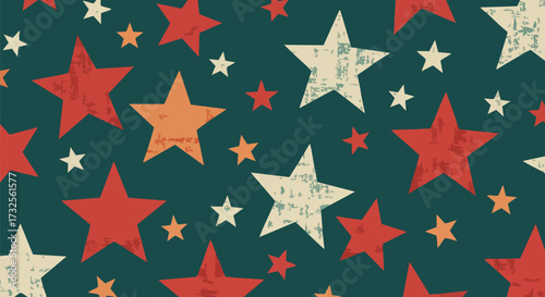 Retro star pattern in red white and orange on a dark teal background design