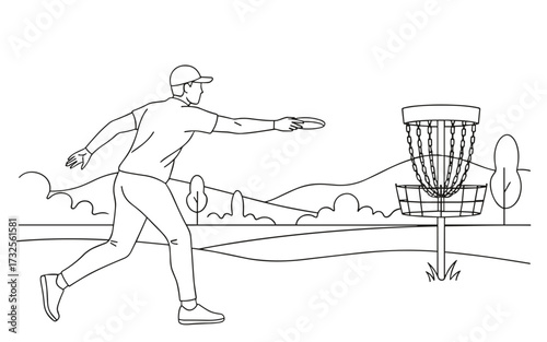 Disc golf in line art style
