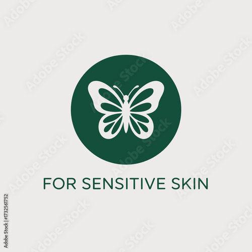 This logo features a butterfly icon surrounded by a circular background, representing delicacy and care, ideal for products designed for sensitive skin.
