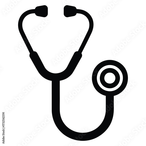  Simple black silhouette of a medical stethoscope on a white background