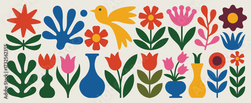 This lively floral arrangement features vibrant colors and whimsical birds, capturing the essence of nature's beauty and the joy it brings to our lives and surroundings.