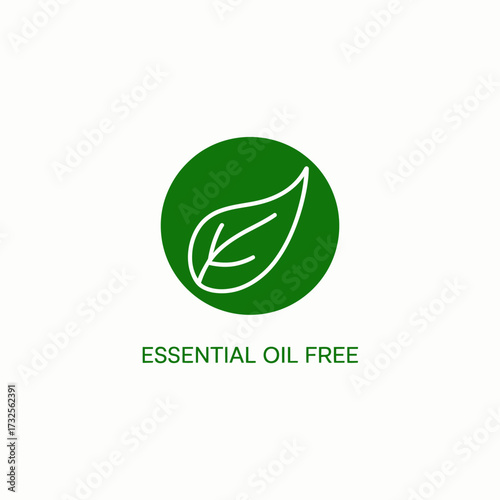 This image showcases a clear green icon featuring a leaf, complemented by the text 'Essential Oil Free', highlighting purity and natural ingredients in wellness products.