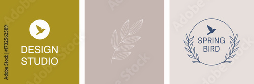 A refined collection of elegant logo designs featuring minimalist birds and leaves, showcasing a modern aesthetic suitable for creative and nature-inspired branding.