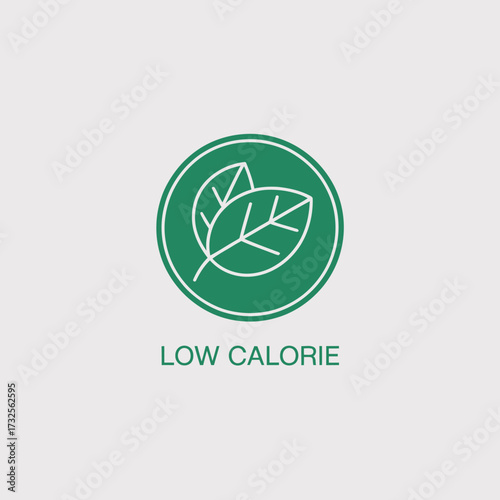 This image features a simple yet effective green leaf icon symbolizing a low calorie concept, perfect for health-centric marketing and dietary purposes.