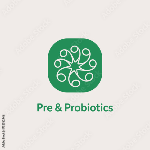 A contemporary icon representing pre and probiotics, characterized by stylish curves and a modern design that emphasizes health and wellness in vibrant colors.