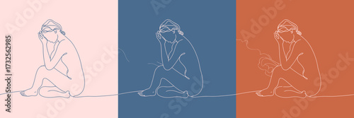 This captivating illustration conveys deep emotion and introspection, featuring a figure in a meditative pose against a stunning color gradient background.