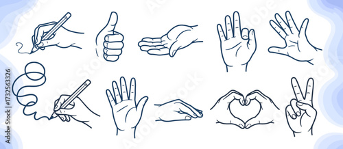 A series of artistic hand illustrations showcasing gestures of communication and connection, capturing the essence of human interaction and emotional expression through art.