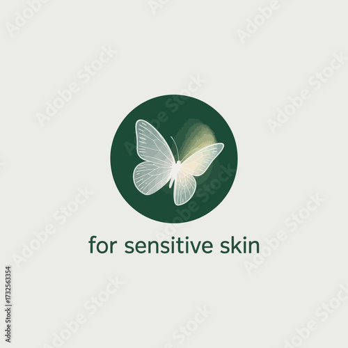 A sophisticated logo design for sensitive skin products with a butterfly motif, emphasizing a gentle and nurturing approach to skincare and personal wellness.