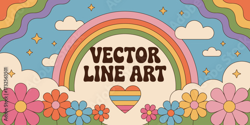 A captivating vector artwork featuring a rainbow and heart motifs, blending imaginative elements that evoke feelings of love, joy, and positivity in a colorful design.