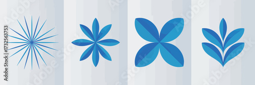 This modern design emphasizes bold blue shapes and patterns, reflecting a lively spirit and artistic innovation in a vibrant composition that captivates the viewers' imagination.