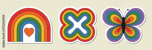 This colorful design features a stylized rainbow, abstract shapes, and a butterfly, portraying a playful and whimsical atmosphere that sparks imagination and joy.