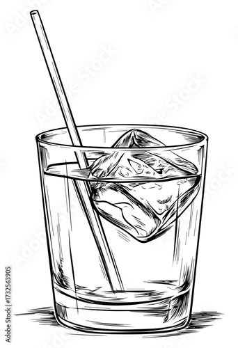 Rocks Glass with Straw SVG – Hand-Drawn Drink Vector. Cocktail Rocks Glass Vector, Beverage Illustration SVG.
