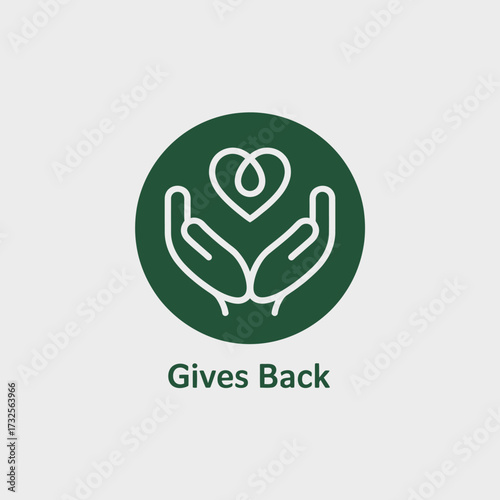 This minimalist logo showcases two hands holding a heart, capturing the essence of philanthropy and the human spirit of giving back, reflecting the importance of social responsibility.