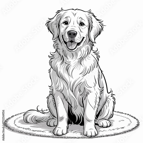 This delightful illustration showcases a fluffy golden retriever with a joyful expression, symbolizing loyalty and companionship, ideal for dog lovers and pet enthusiasts.