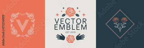 An eye-catching vector emblem showcasing beautifully stylized roses and hands, conveying themes of support, care, and community in a modern artistic style ideal for branding.