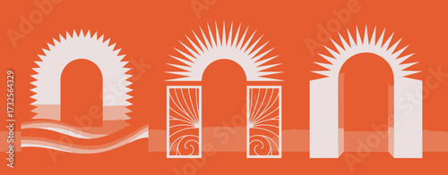 A trendy visual featuring chic architectural arches combined with abstract elements, creating a striking contrast against an orange background that represents modernity and style.