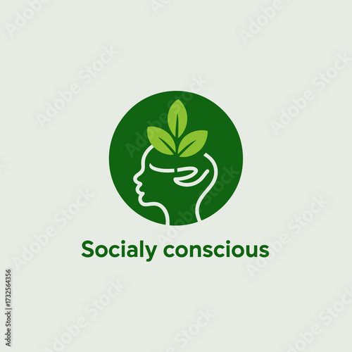 An elegant logo designed with a profile silhouette and green leaves atop the head, representing the harmony between mind and nature, signifying a socially conscious approach.