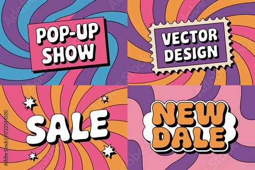Embrace the dynamic patterns in this graphic design dedicated to pop-up shows, using playful shapes and colors to convey energy and excitement around sales promotion.