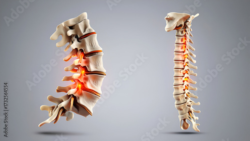 Human spinal column anatomy with inflamed discs spine vertebrae