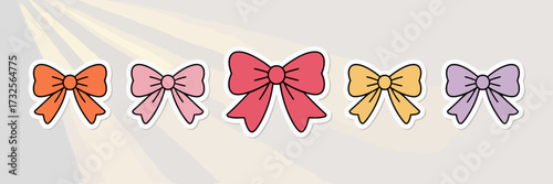 This vibrant illustration features an array of colorful bows in various sizes, embodying themes of joy, celebration, and festivity, suitable for invitations or decorative purposes.