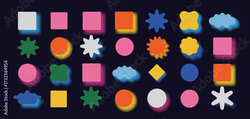 A vibrant collection of shapes and patterns in colorful designs creates a playful and dynamic visual, perfect for evoking a sense of creativity and imagination in artistic concepts.