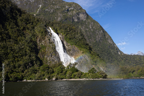 Waterfall in Milford Sound, New Zealand