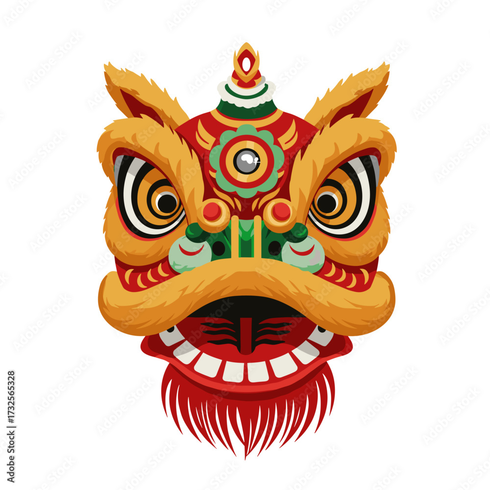 Fototapeta premium SA stylized flat illustration of a head in a Lion Dance costume