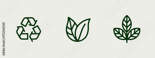 This image represents stylish eco-friendly icons focusing on recycling and nature themes, conveyed in a rich green palette, emphasizing the importance of environmental care.