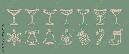 An array of chic cocktail designs with elegant shapes and holiday motifs, offering a sophisticated touch while maintaining a fun and festive appeal in seasonal festivities.